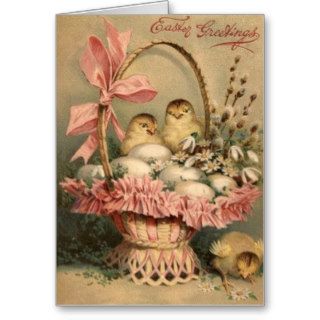Easter Basket Egg Chick Pink Bow Cards