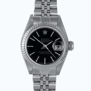 Pre Owned Rolex Women's Black Dial Jubilee Stainless Steel Datejust Bracelet Watch Rolex Women's Pre Owned Rolex Watches