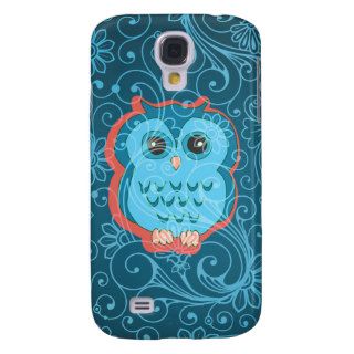 Cute Aqua Teal Owl, Retro Floral Background Samsung Galaxy S4 Cases