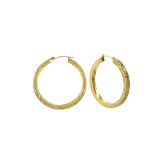 14K Yellow Gold Textured Square Tube Hoop Earrings, Womens