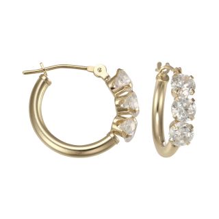 Three Stone Cubic Zirconia Hoop Earrings 14K Gold, Womens