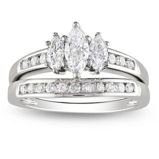 Miadora 14k White Gold 1ct TDW Diamond 3 stone Ring Set (G H, I1 I2) Miadora Bridal Sets