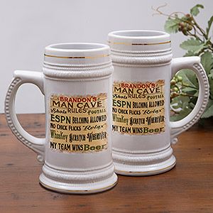 Fathers Day Gifts    Man Cave Rules Personalized Beer Stein