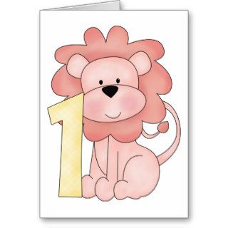 First Birthday Lion (pink) Greeting Cards