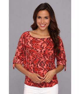 MICHAEL Michael Kors D Ring Kimono Liquified Snake Print Top Womens Long Sleeve Pullover (Red)