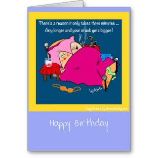 Funny cartoon birthday card, eggs in bed