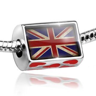 Bead with Hearts Britain Flag with a vintage look   Charm Fit All European Bracelets, Neonblond Jewelry