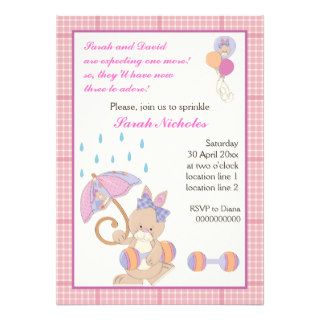 Bunny baby girl sprinkle pink plaid border custom invite