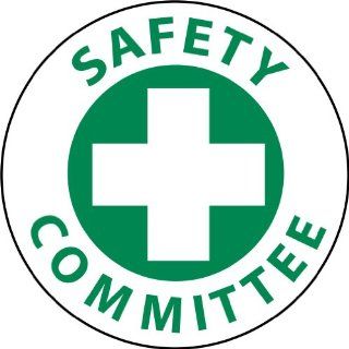 NMC HH11 Hard Had Emblem Sign, "SAFETY COMMITTEE", 2" Diameter x 2" Height, Pressure Sensitive Vinyl, Green on White (Pack of 25) Industrial Warning Signs