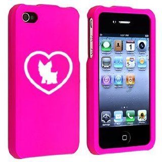 Apple iPhone 4 4S Pink Rubber Hard Case Snap on 2 piece Yorkie Heart Cell Phones & Accessories
