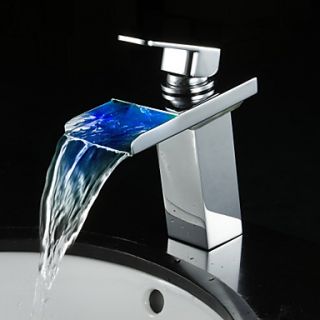 Single Handle Waterfall Bathroom Sink Faucet with LED Light
