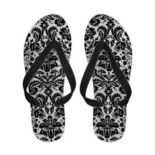 Black and white damask pattern sandals