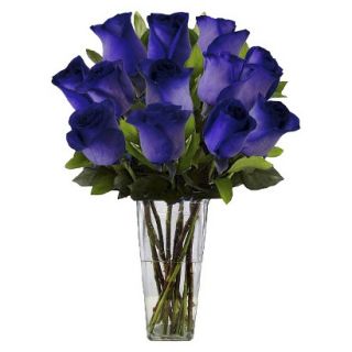 Fresh Cut Purple Tinted Rose with Vase   12 Stems