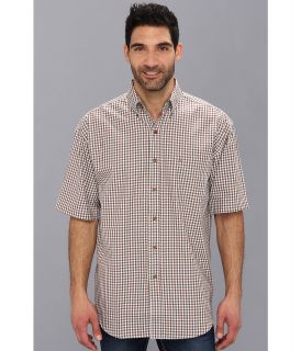 Stetson Brown Blue Gingham Flat Weave 9020 Mens Short Sleeve Button Up (Brown)
