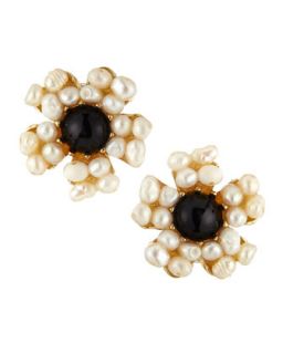 Pearly Flower Button Earrings