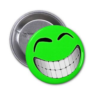 Green Big Grin Smiley Face Pins