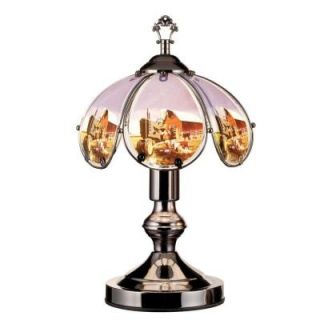 ORE International 14.25 in. Brushed Silver Base Touch Lamp with Farmhouse in Peace K 603C US7