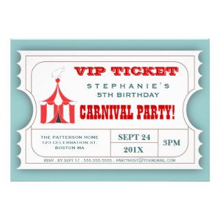 Circus Carnival Party Ticket Admission Invitation