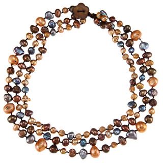 Champagne, Brown and Peacock FW Pearl Multi strand Necklace (6 13 mm) Pearl Necklaces