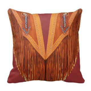 Western Style Leather and Fringe Look Throw Pillows