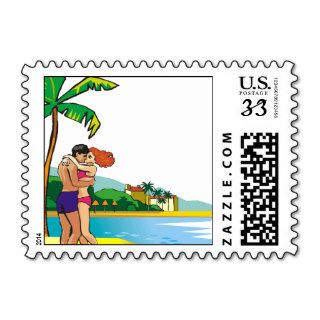Postcard Beach Resort Wedding Postage Stamp