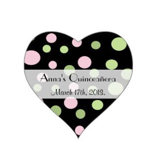 Quinceanera Chic Retro Dots Spots Pink Green Heart Sticker
