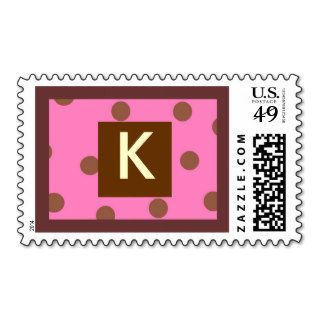 Pink and Brown Polka Dots Letter K Postage