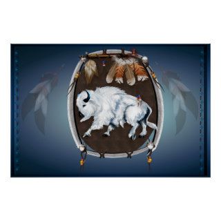 White Buffalo Shield blue Posters