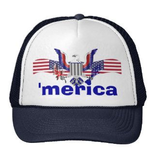 'merica text with eagle & American flag Hats