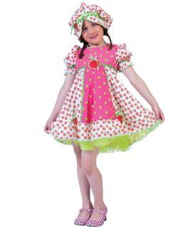 Pierro´s Kostüm Erdbeere Kind Kinderkostüm / Mädchenkostüm Kleid Haube Größe 104 116 128 140 für Karneval, Fasching, Halloween, Motto Party / Märchen und Geschichten Spielzeug