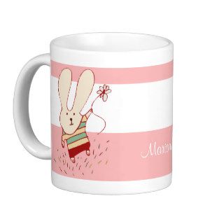 Fun Flower Bunny Pink Striped Mug