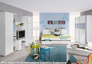 Jugendzimmer Weiß, 3 tlg. Schrank B 136 cm, Bett Liegefläche 90 x 200 cm, Regalüberbau B ca. 206 cm Küche & Haushalt