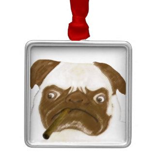 Personalized Grumpy AFICIONADO Puggy Cigar Christmas Ornament