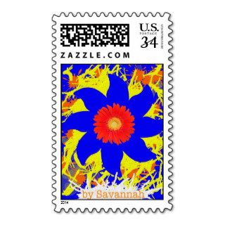 Kids Doodle Blue Red Flower Postage Stamp