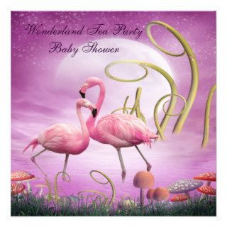 Pink Flamingo Wonderland Tea Party Baby Shower Custom Invitations