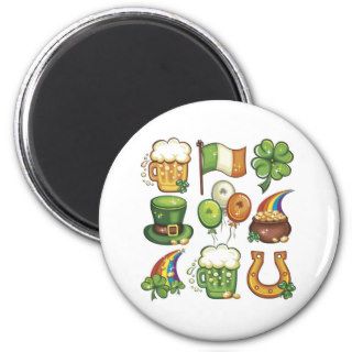 Irish Icons greens beer clover hats balloons Refrigerator Magnets