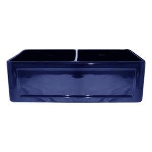 Whitehaus Reversible Apron Front Fireclay 33x18x10 0 Hole Double Bowl Kitchen Sink in Sapphire Blue WHFLCON3318 SBLU