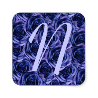 Monogram Letter N Blue Roses Sticker