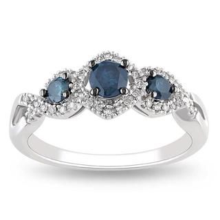 Miadora 14k Gold 1/2ct TDW Blue and White Round cut Diamond Halo Ring (G H, I2 I3) Miadora Diamond Rings