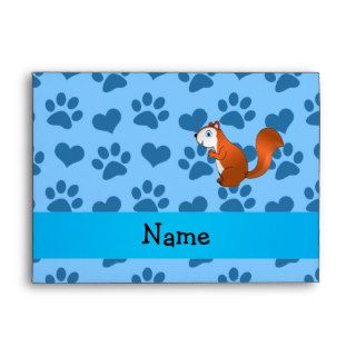 Personalized name squirrel pastel blue paws envelopes