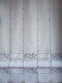 Raffrollo Grau weiss 145 Hoch fenstefertig genäht von Breite ab 16 cm bis 160 cm Küche & Haushalt