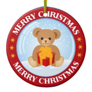 Baby First Christmas Cute Teddy Bear in SnowBall Christmas Tree Ornament
