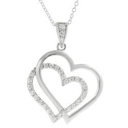 Journee Collection Silvertone Pave set CZ Interlocking Heart Necklace Journee Collection Cubic Zirconia Necklaces