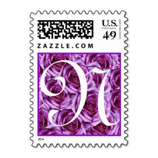 Monogram Letter N Purple Roses Stamp