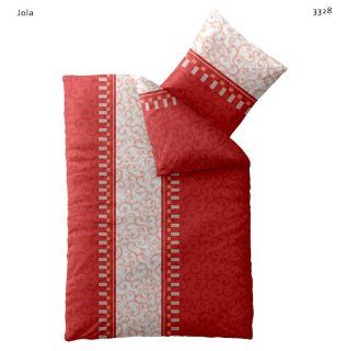 Bettwäsche 155x220 Baumwolle mit Reißverschluss Fashion Jola rot creme Küche & Haushalt