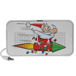 funny santa claus on a rocket cartoon travelling speakers