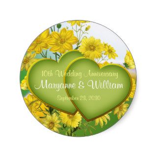 10th Wedding Anniversary Party Wildflower Round Stickers