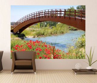 WM175   Rote Mohnblumen, Wiese Fluss in Valencia Fototapete. Selbstklebender Tapete. Peel und Stick Wandbild Fototapete Art Fever TM UK Baumarkt