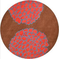 Hand tufted Contemporary Brown/Red Floral Altamura New Zealand Wool Abstract Rug (8' Round) Round/Oval/Square