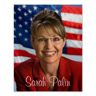 Sarah Palin Picture with Waving Flag Poster